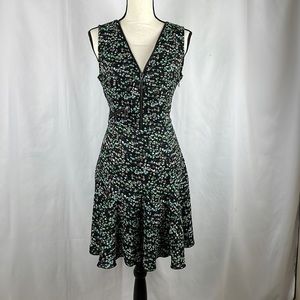 Guess Print Fit and Flare V Neck Dress, with Front and Side Zippers, Size M